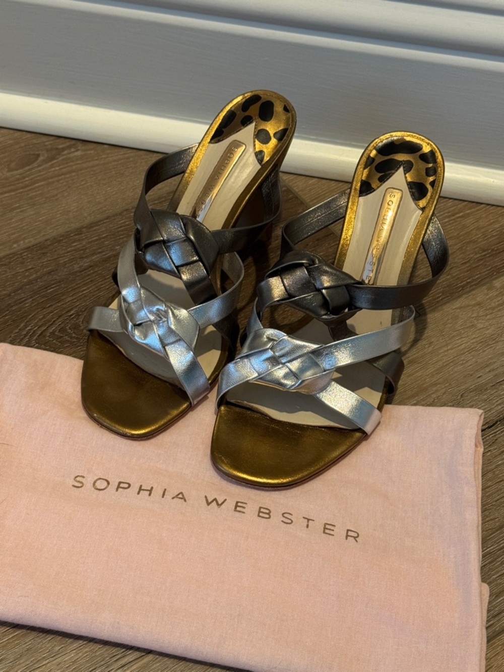 Sophia Webster Silver and Black Braided Strap Mules